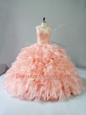 Lace Up Sweet 16 Quinceanera Dress Peach for Sweet 16 and Quinceanera with Beading and Ruffles