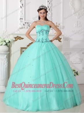 Green Ball Gown Sweetheart Floor-length Tulle and Taffeta Beading Quinceanera Dress