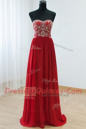 Luxurious Red Sweetheart Zipper Beading Prom Dress Sleeveless