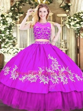 Purple Sleeveless Floor Length Beading and Appliques Zipper Sweet 16 Quinceanera Dress