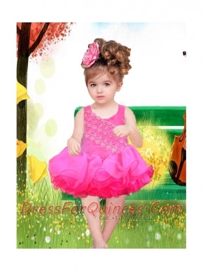 Elegant Hot Pink A-Line Straps Little Girl Dresses With Appliques Bowknot Beading for 2014