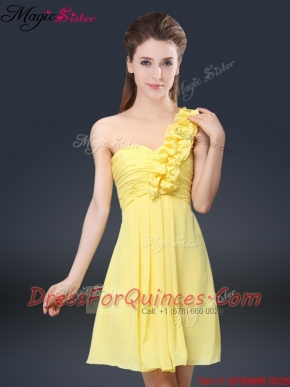 2016 Sweet Short One Shoulder Ruching Prom Dresses