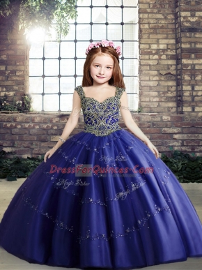 Straps Sleeveless Tulle Little Girls Pageant Dress Beading Lace Up