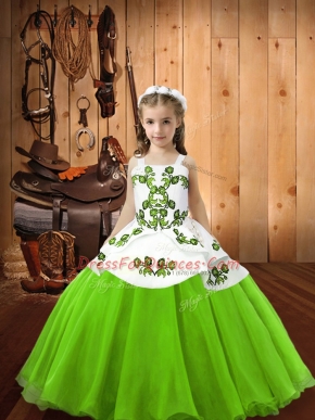 Trendy Sleeveless Floor Length Embroidery Lace Up Little Girls Pageant Dress Wholesale with