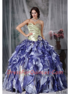 Colorful Sweetheart Taffeta and Organza Beading and Ruffles Ball Gown Dress