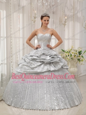 Silver Ball Gown Sweetheart Floor-length Appliques Quinceanera Dress