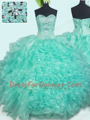 Exceptional Ball Gowns Vestidos de Quinceanera Turquoise Sweetheart Organza Sleeveless Floor Length Lace Up