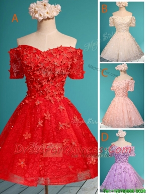 Elegant Off the Shoulder Short Sleeves Dama Dresses with Appliques and Beading