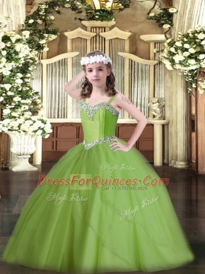 Wonderful Lace Up Kids Pageant Dress for Party and Quinceanera and Wedding Party with Beading Sweep Train
