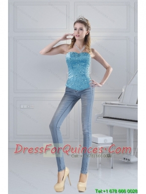 2015 Spring Baby Blue Corset with Appliques and Beading