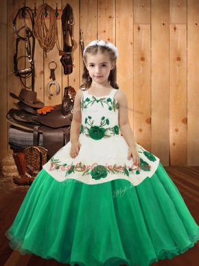 Organza Sleeveless Floor Length Kids Formal Wear and Embroidery