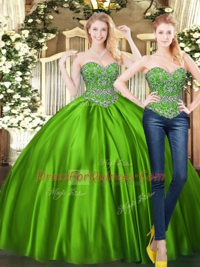 Pretty Green Sleeveless Beading Floor Length 15th Birthday Dress