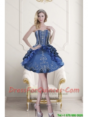 Popular Sweetheart Blue Embroidery and Beading Junior Dresses for 2015