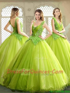 Luxurious Beading and Appliques Quinceanera Dresses in Yellow Green