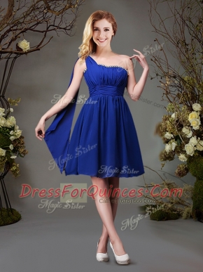 Elegant Empire Damas Dress Royal Blue One Shoulder Chiffon Sleeveless Mini Length Zipper