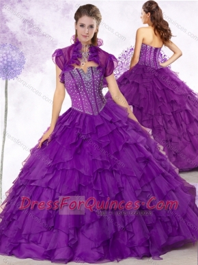 Latest Ball Gown Purple Quinceanera Gowns with Beading and Ruffles