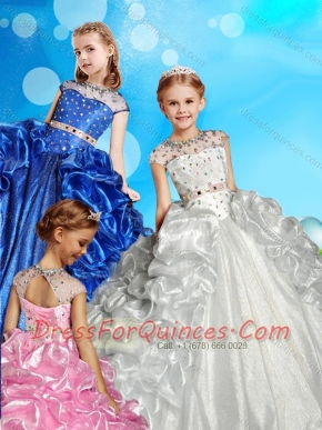 See Through High Neck Beaded Mini Quinceanera Dress with Cap Sleeves