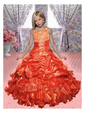 Orange Straps Beading Little Girl Pageant Dress with Ruffles Layers for 2014