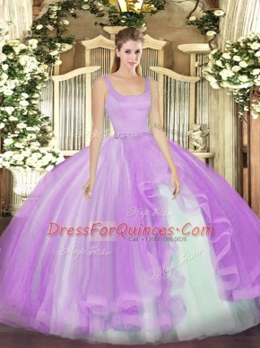 Eye-catching Straps Sleeveless Zipper Vestidos de Quinceanera Lavender Tulle