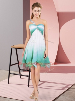 Empire Dress for Prom Multi-color One Shoulder Fading Color Sleeveless Asymmetrical Lace Up