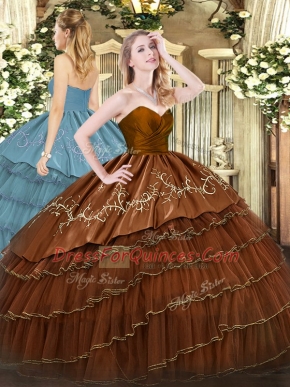 Organza and Taffeta Sleeveless Floor Length Sweet 16 Dresses and Embroidery and Ruffled Layers