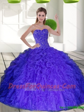 2015 Custom Made Sweetheart Quinceanera Dresses with Beading and Ruffles