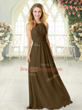 Scoop Sleeveless Zipper Homecoming Dress Brown Chiffon