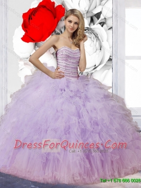 Pretty Ball Gown Lavender Sweet 16 Dresses with Beading and Ruffles for 2015 Summer
