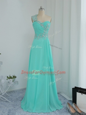 Stylish One Shoulder Sleeveless Chiffon Homecoming Dress Beading and Appliques Zipper