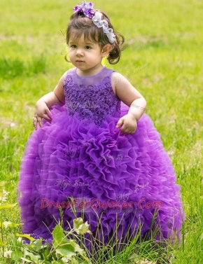 Attractive Lavender Flower Girl Dresses for Less Party and Wedding Party and For with Lace and Ruffles Scoop Sleeveless Lace Up