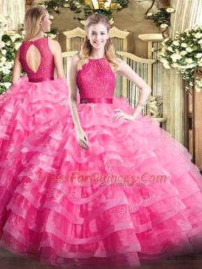 Organza Sleeveless Floor Length Sweet 16 Dresses and Ruffled Layers
