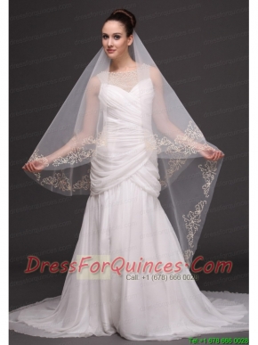 Beading Tulle Modest Bridal Veil For Wedding