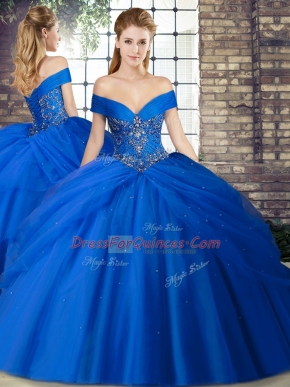 Sleeveless Brush Train Beading and Pick Ups Lace Up 15 Quinceanera Dress