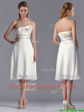 Fashionable Beaded Decorated Waist Chiffon Dama Dress in Tea Length