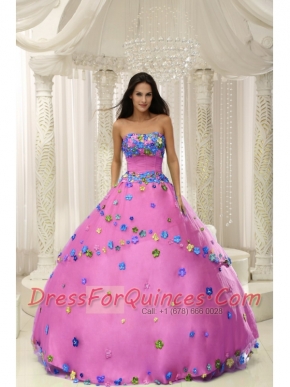 Discount Quinceanera Dress In Hot Pink Ball Gown For Custom Made Appliques Decorate Bodice
