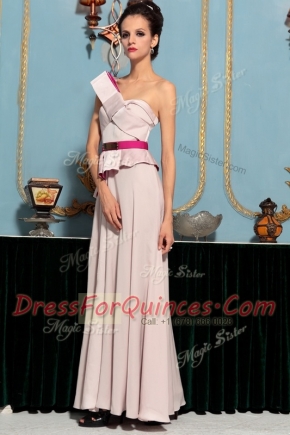 Charming Sleeveless Organza Floor Length Side Zipper Dress for Prom in Pink with Pattern