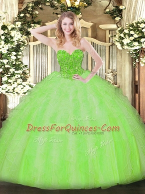 Spectacular Beading and Ruffles Vestidos de Quinceanera Lace Up Sleeveless Floor Length