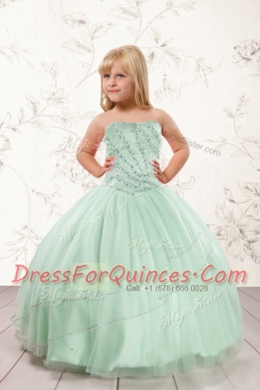 Beauteous Apple Green Ball Gowns Beading Flower Girl Dresses Lace Up Tulle Sleeveless Floor Length