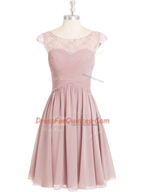 Most Popular Chiffon Scoop Cap Sleeves Lace in Pink