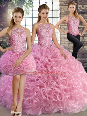 Great Fabric With Rolling Flowers Sleeveless Floor Length 15th Birthday Dress and Beading