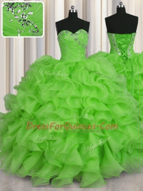 Fantastic Sleeveless Lace Up Floor Length Beading and Ruffles Quince Ball Gowns