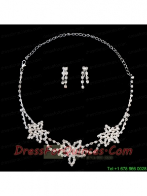 Exquisite Flower Shaped Rhinestone Wedding Jewelry Set Including Necklace And Earrings