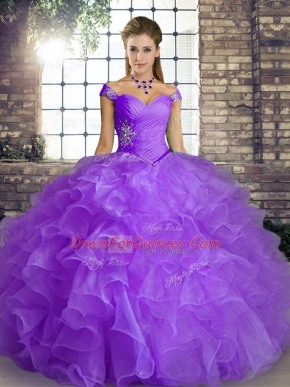 Sumptuous Sleeveless Organza Floor Length Lace Up Quinceanera Dresses in Lavender with Beading and Ruffles