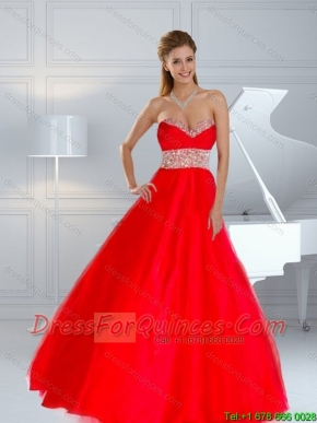 2016 Wonderful Spring Sweetheart Beaded Brush Train Prom Dresses in Red