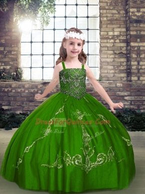 Exquisite Green Straps Lace Up Beading Pageant Dress Long Sleeves