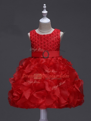 Hot Sale Red Sleeveless Organza Lace Up Little Girls Pageant Dress Wholesale for Wedding Party