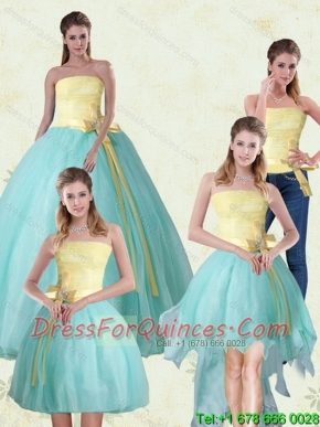 2015 Best Strapless Floor Length Multi Color Quinceanera Gown with Bowknot