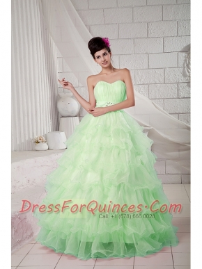 Apple Green Ball Gown Sweetheart Pretty Quinceanera Dresses with  Organza Beading