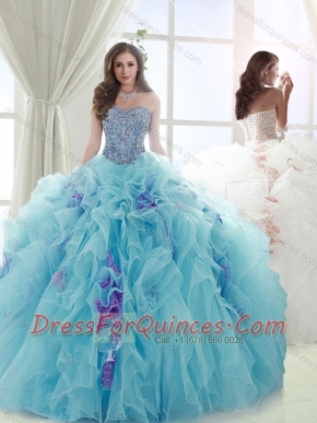 Exquisite Beaded and Ruffled Light Blue and Lavender Detachable Quinceanera Dresses