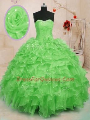 Quinceanera Dresses Military Ball and Sweet 16 and Quinceanera and For with Beading and Ruffles and Hand Made Flower Sweetheart Sleeveless Lace Up